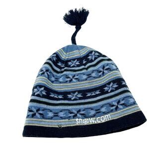 Smartwool Kids‎ 100% Merino Wool Fair Isle Striped Pom Snow Beanie Hat OS Blue